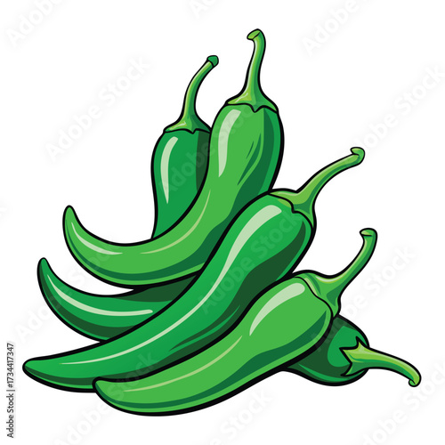 Pile of green chili peppers, a spicy ingredient