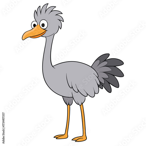 Cartoon illustration of a gray ostrich with an orange beak