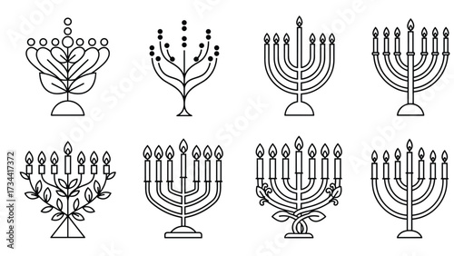 Happy Hanukkah Greeting Card Collection with Hebrew Text Illustrations in Colorful Design