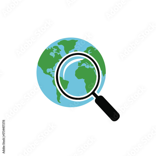 Magnifying glass over a globe ? research and global search.