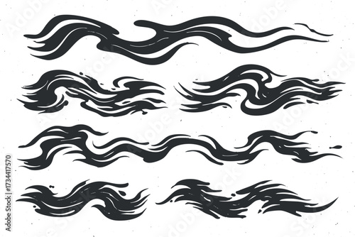 A collection of abstract black wave designs showcasing fluid movement and artistic patterns..