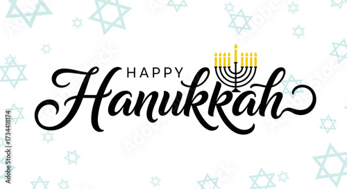 Happy Hanukkah Greeting Card with Hebrew Text and Colorful Illustrations - Big Collection of Chanukah Designs