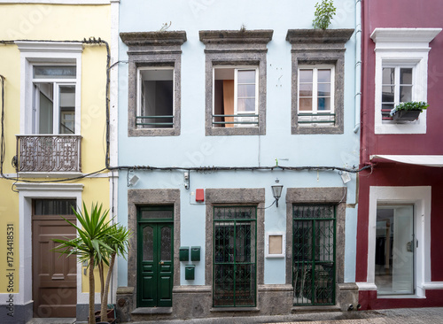 Facade of houses in Ponta Delgada on the island of Sao Miguel in the Azores