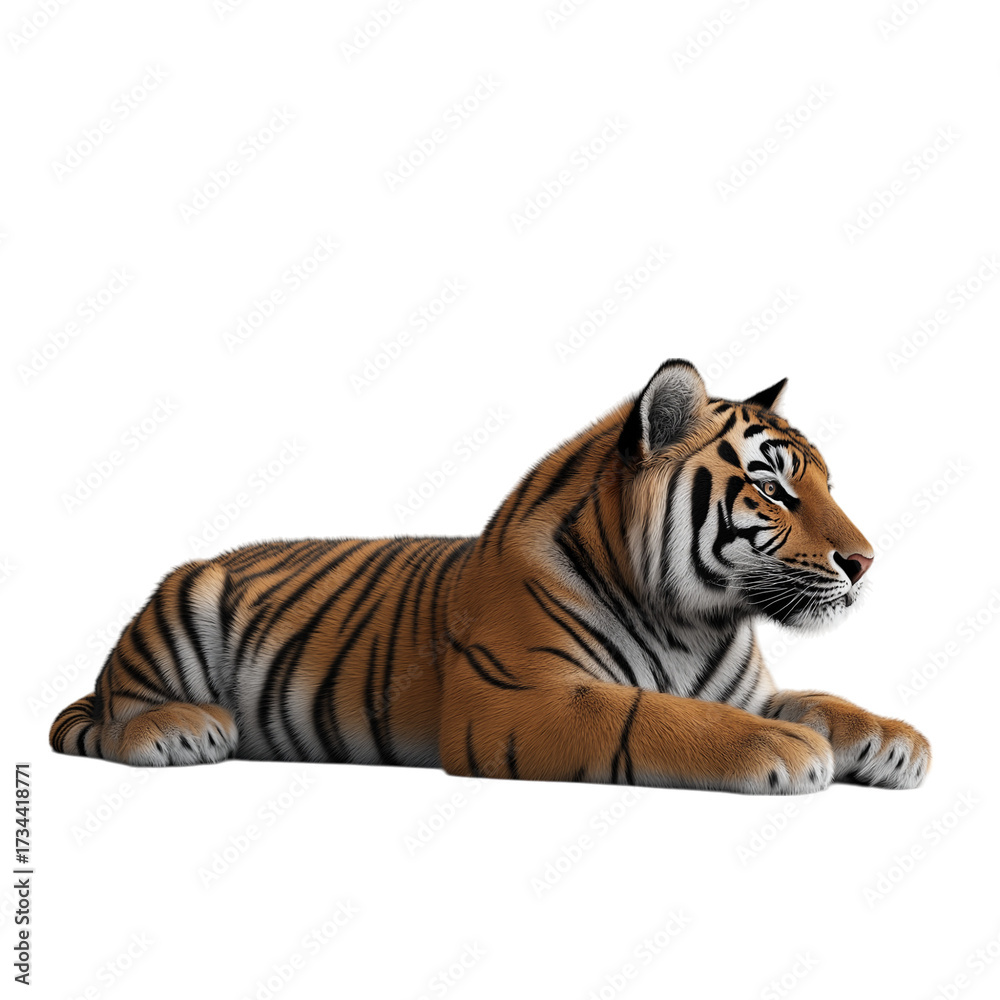 Naklejka premium Tiger isolated on white background majestic wild animal nature concept