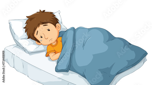 Bedridden Sick Boy Cartoon Vector Illustration for Medical Concepts