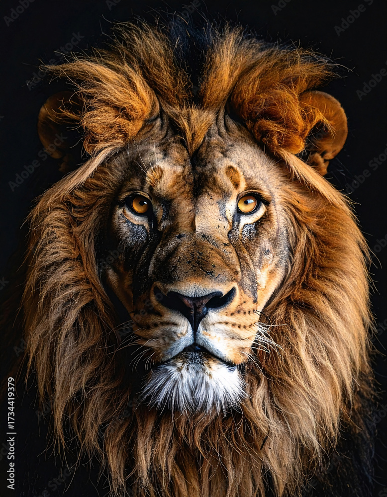 Fototapeta premium Majestic lion portrait with golden mane