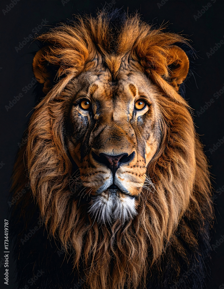 Fototapeta premium Majestic lion portrait with golden mane