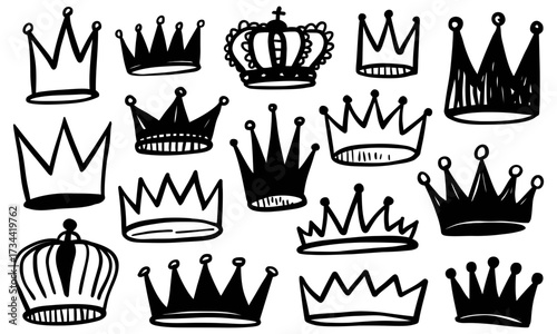 Collection of various sketched black crowns