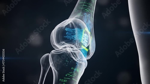 Futuristic Knee Joint with Integrated Technology and Advanced Medical Concepts.