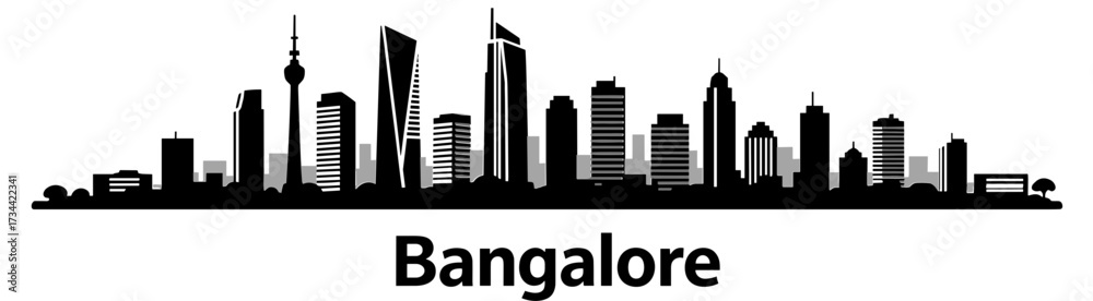 Fototapeta premium Bangalore skyline silhouette on white background
