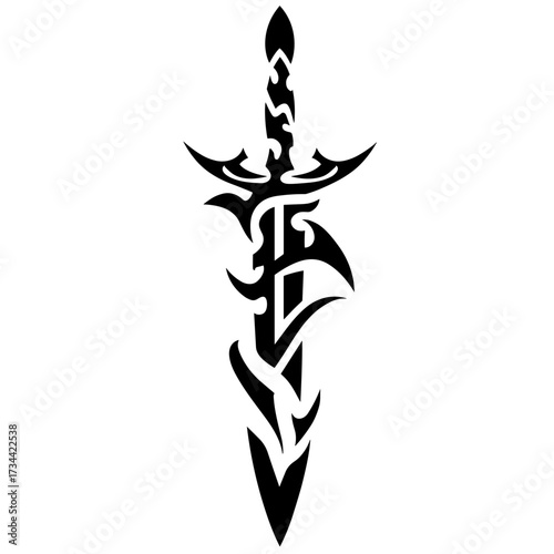 Tribal sword and dagger design featuring intricate line art detailing, perfect for tattoo inspiration, body art,