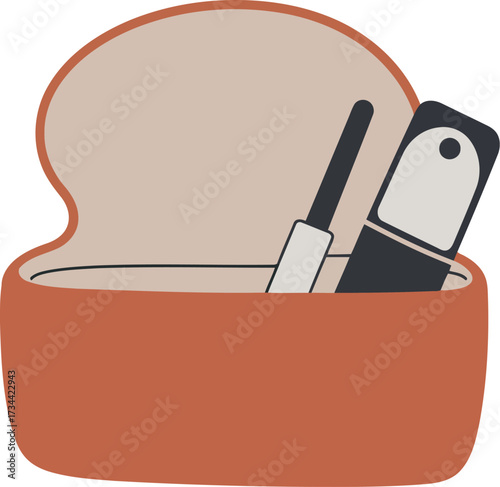Open toiletry bag with makeup cosmetics inside vector