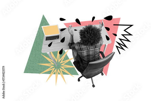 Foto Composite collage picture image of tired stressed young man work office crying d