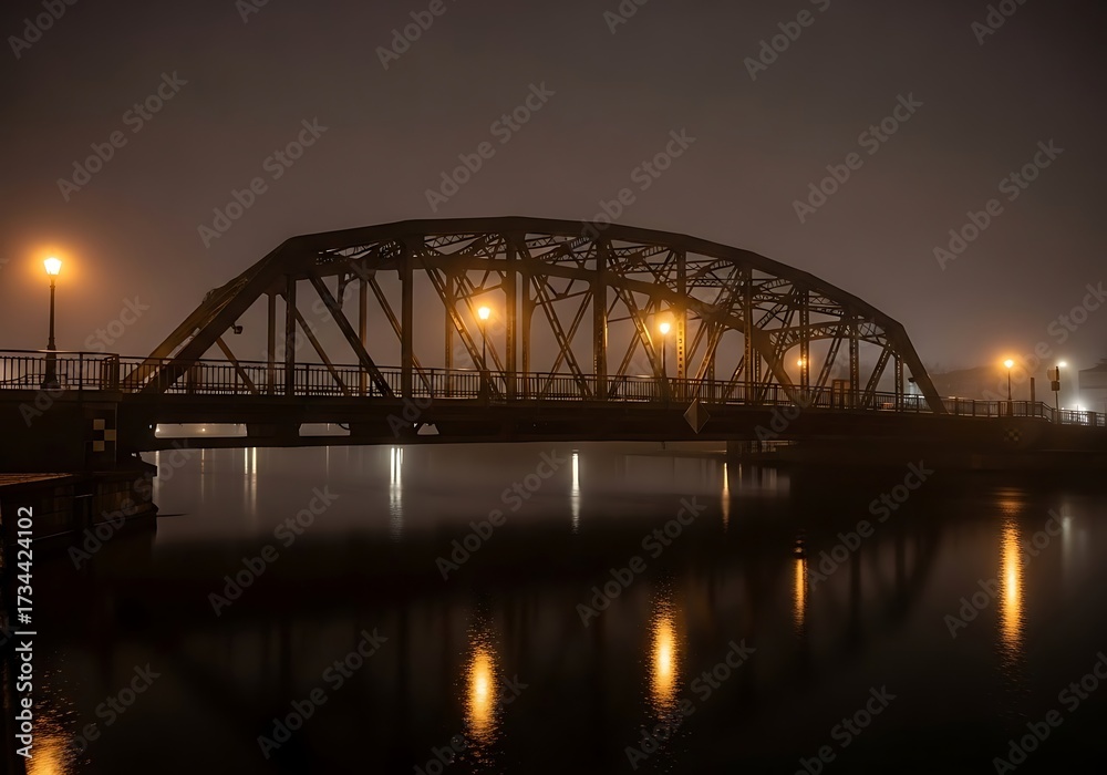 Naklejka premium Mysterious Bridge at Night: Evokes Calm and Urban Atmosphere for Travel and Infrastructure Projects