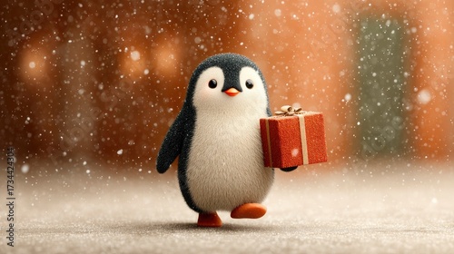 Penguins giving gifts at Christmas
