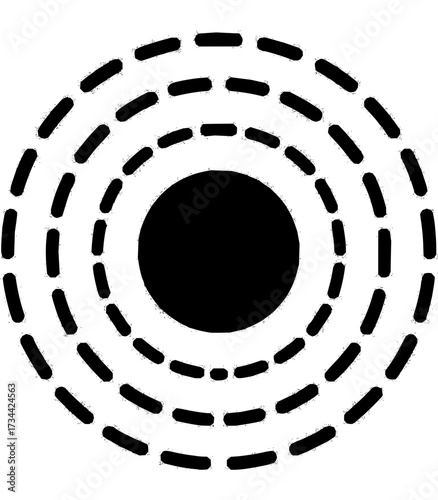 Simple icon with central circle and dashed concentric rings,  signal strength, Wi-Fi, radar, radiation, or broadcast waves.