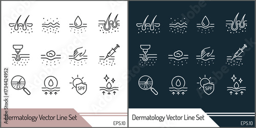 Dermatology skin care clinic and medicine vector line art icon set silhouette template design