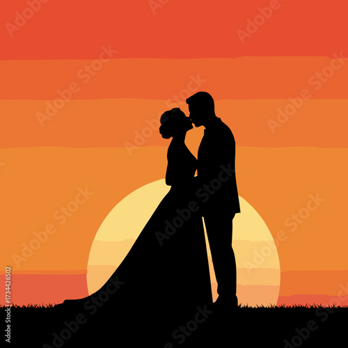Romantic Wedding Kiss Silhouette at Golden Sunset
