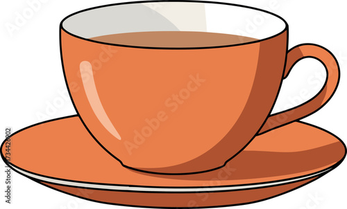 Warm orange coffee cup saucer hot beverage morning drink illustration vector