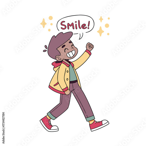 Trendy Boy Smile Pose, Stylish Boy Saying Smile, Cool Boy Happy Expression, Modern Boy Reaction Isolated
