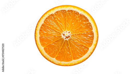 Bright orange slice in close-up, isolated on black background