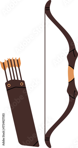Traditional wooden bow and arrow set for archery sport and outdoor adventure vector