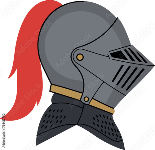 Medieval knight helmet red plume warrior armor symbol vector