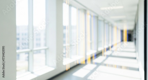 Soft Focus Corridor Hallway with Natural Light and Long Windows