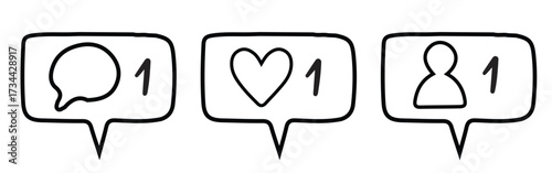 set hand drawn doodle follower notification icons