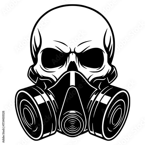Angry Skull Wearing Gas Mask with Filters Front View, skull, gas mask, danger, grunge, post-apocalyptic