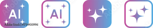 AI and magic sparkle icon vector set: artificial intelligence, generate, clean, and enhancement symbols in gradient buttons