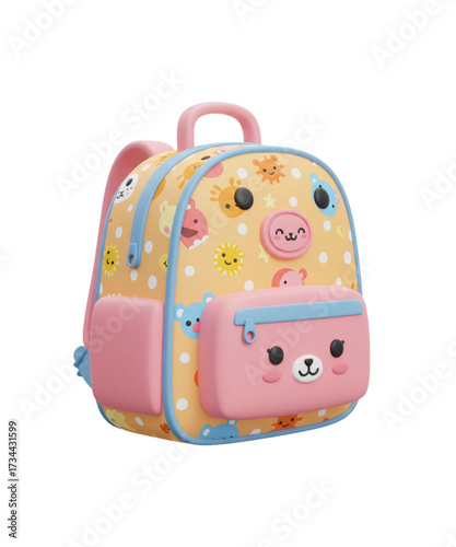 Cute Yellow Backpack with Pink Accents and Fun Animal Graphics for Kids
