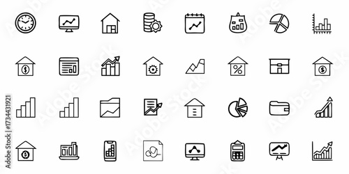 Dynamic set of business and finance icons showcasing growth, investment, and financial planning for modern digital projects and presentations