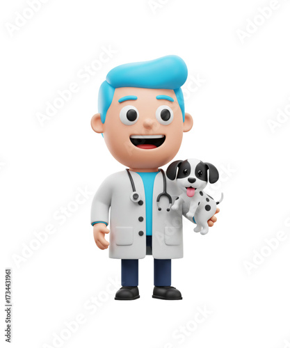 3D Cartoon Veterinarian Holding a Small Dog