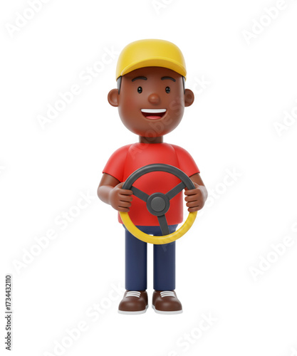 Cartoon Driver Illustration A Cheerful Character Holding a Steering Wheel