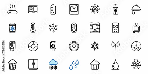 Captivating collection of weather icons, temperature gauges, and smart home devices offering versatile design elements for modern applications and visual storytelling
