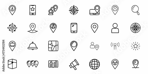 Discover essential location, navigation, and communication icons perfect for modern apps, websites, and presentations, offering clear visual cues for travel, business, and connectivity needs.