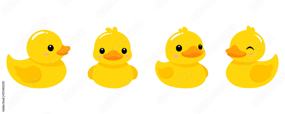 Fototapeta premium Cute rubber yellow duck collection vector illustration 