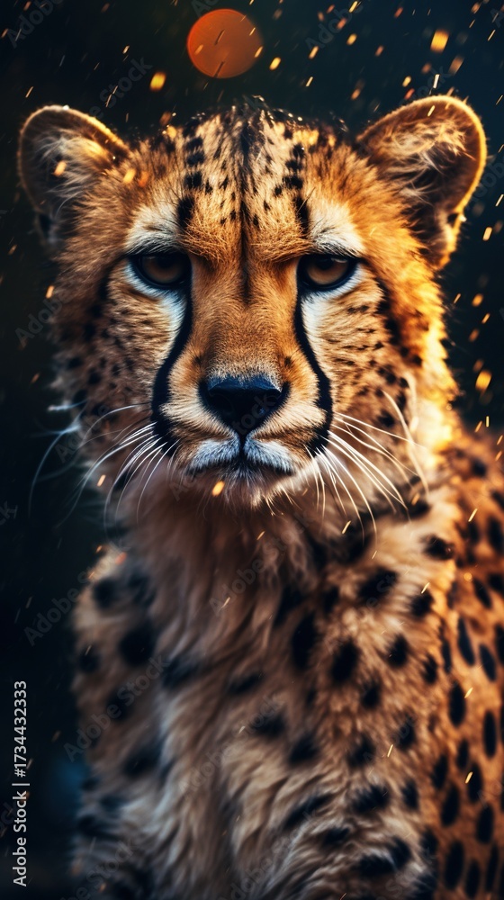 Obraz premium A captivating closeup of a cheetahs face, showcasing its striking beauty and intricate patterns