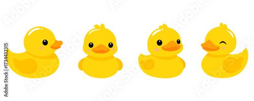 Cute rubber yellow duck collection vector illustration 