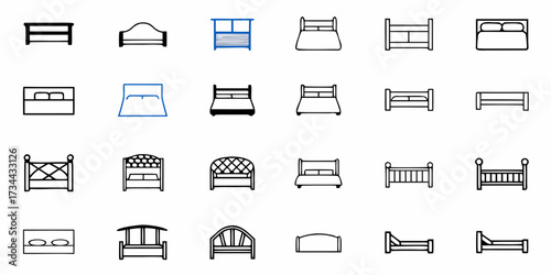 Discover a diverse collection of bed frame icons, showcasing modern, classic, and ornate designs perfect for interior decor inspiration and furniture e-commerce.