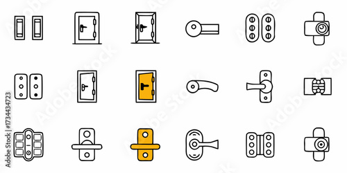 Discover essential door hardware and lock icons representing security, access, and architectural details for modern building and design projects