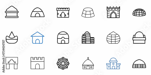 Diverse collection of iconic dwelling types and architectural styles showcasing global housing diversity, historical structures, and modern living concepts for creative projects