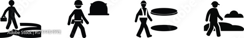 Silhouette engineer walking near sewage pipes inspecting infrastructure and water systems vector