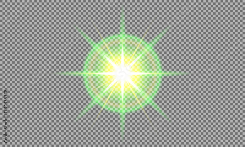 Radiant Green Yellow Sunburst Glow Star Effect Bright Shining Vector Light Explosion Spark Energy Flare Illumination