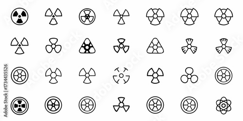 Discover a versatile collection of radiation hazard symbols and propeller icons representing danger, science, and industrial movement for impactful visual communication and warning systems.