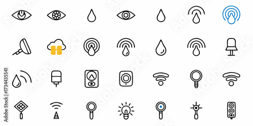Diverse collection of modern icons representing technology, data, and everyday objects perfect for web design, apps, and presentations