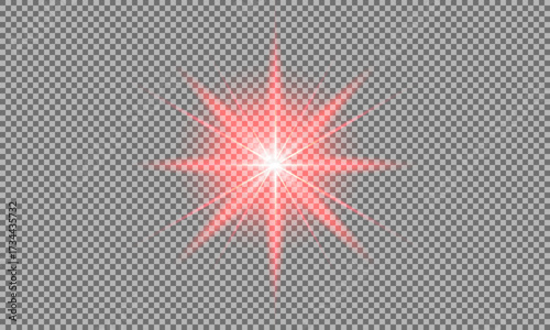 Red Lens Flare Light Burst Effect on Transparent Background � Radiant Glow Starburst Sparkle for Overlay or Design