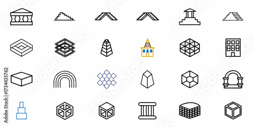 Captivating collection of abstract geometric shapes and architectural icons offering modern design elements and structural concepts for creative projects