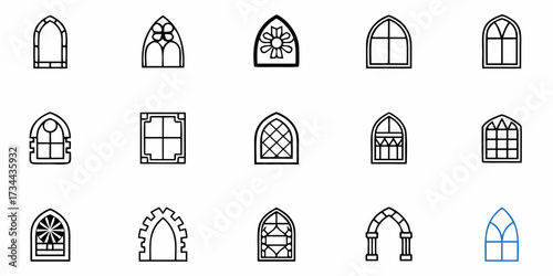Collection of architectural lighting fixture icons in various designs and styles